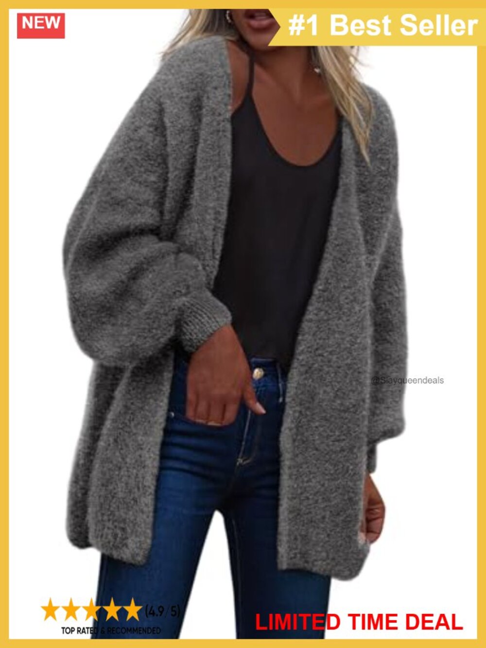 Womens Open Front Chunky Knit Cardigan Oversized Slouchy Long Sleeve Sweater